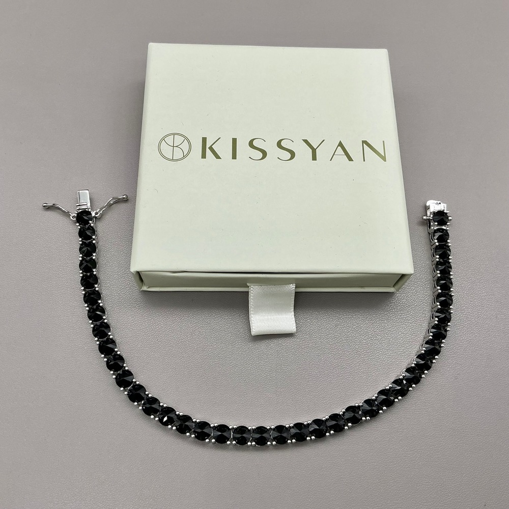 KISSYAN Tennis Bracelet Women Black Cubic Zirconia Silver Tone Classic Jewelry
